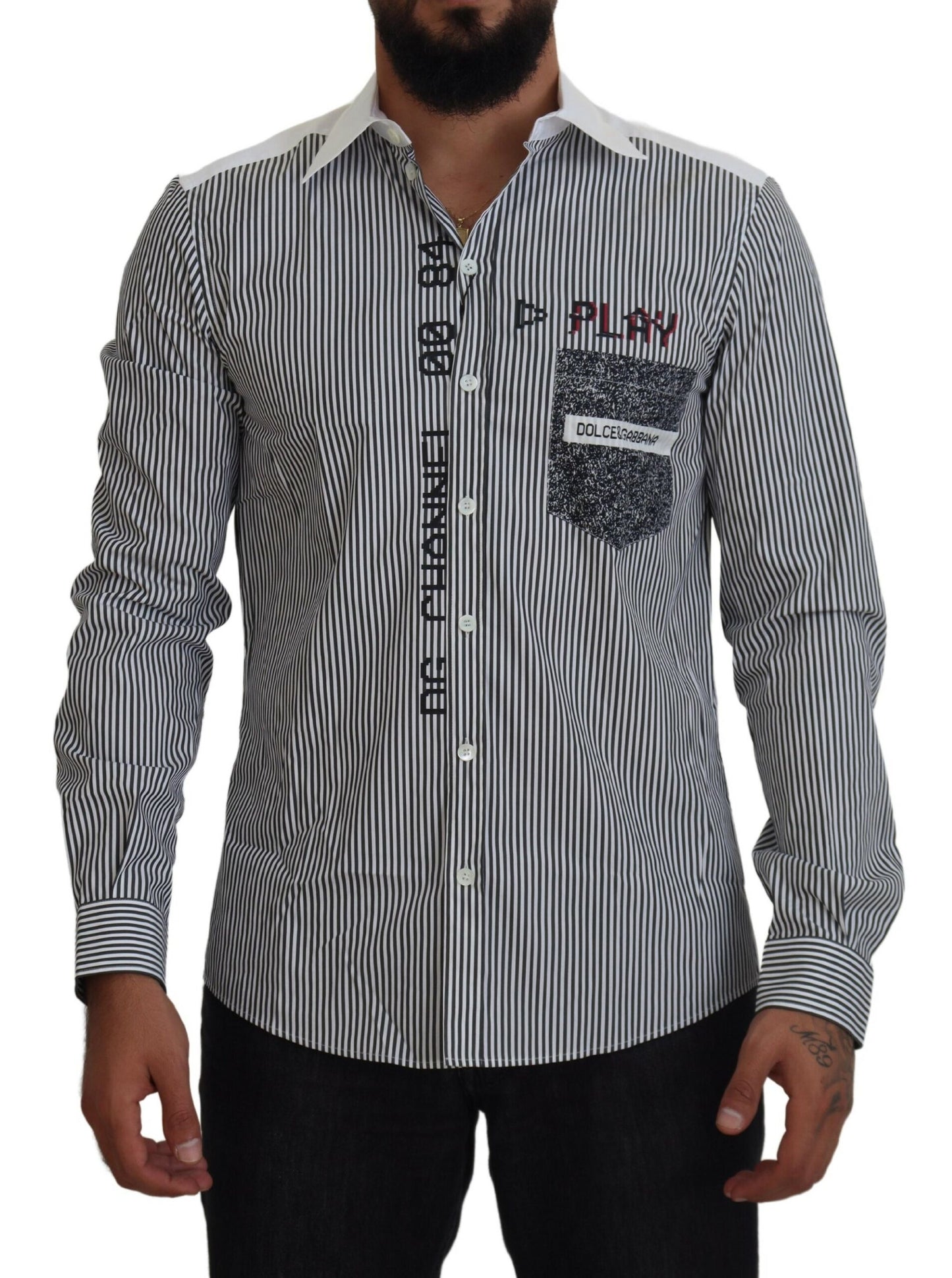 Dolce &amp; Gabbana slim fit striped casual shirt with canal motif