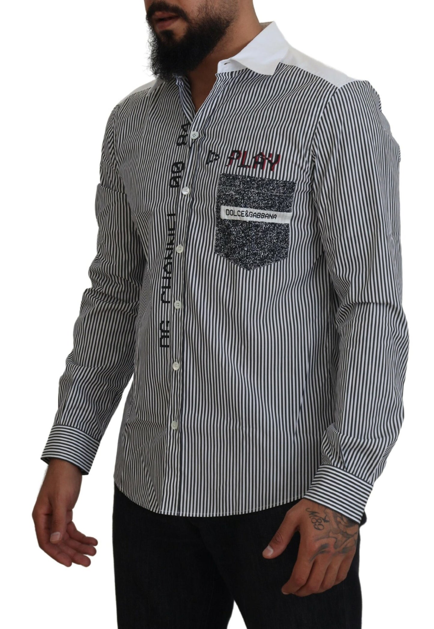 Dolce &amp; Gabbana slim fit striped casual shirt with canal motif