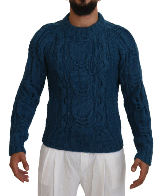 Dolce & Gabbana Eleganter blauer Pullover mit Rundhalsausschnitt