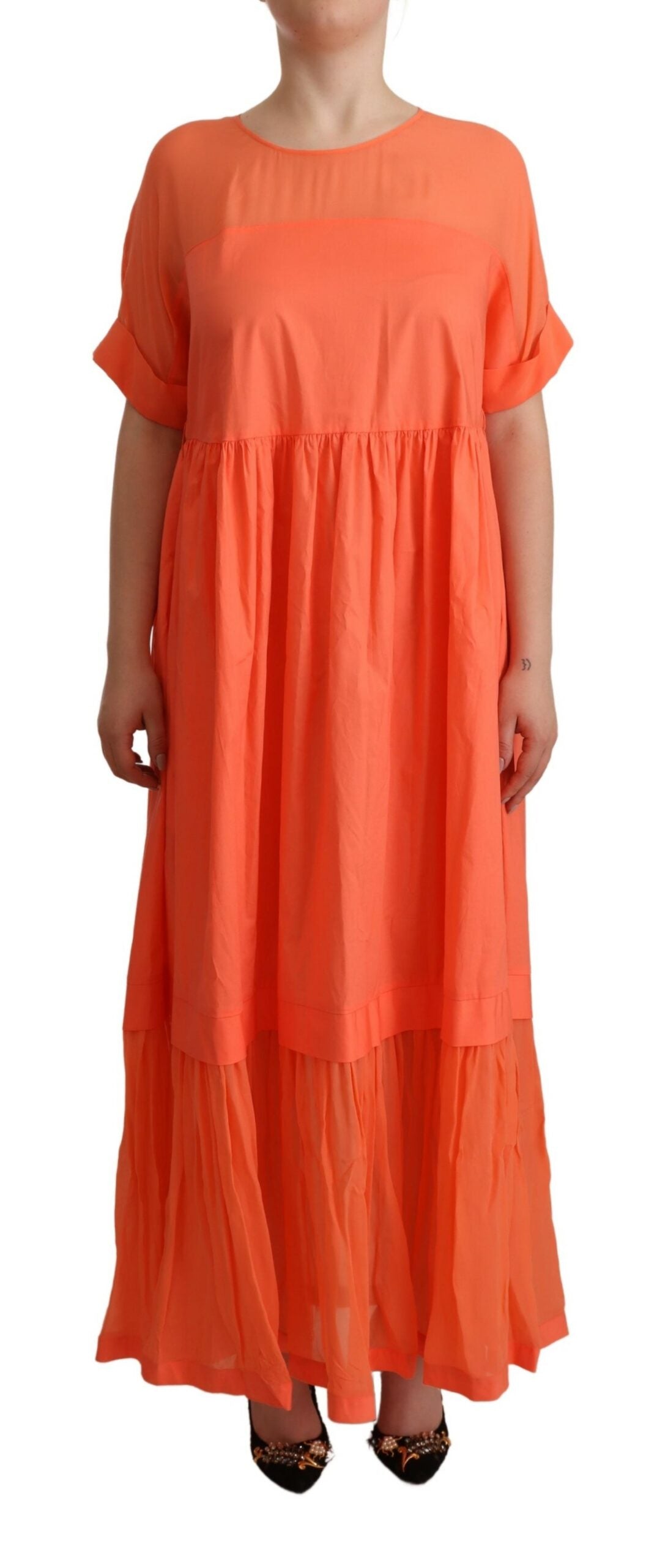 Twinset Elegant coral maxi dress with short sleeves