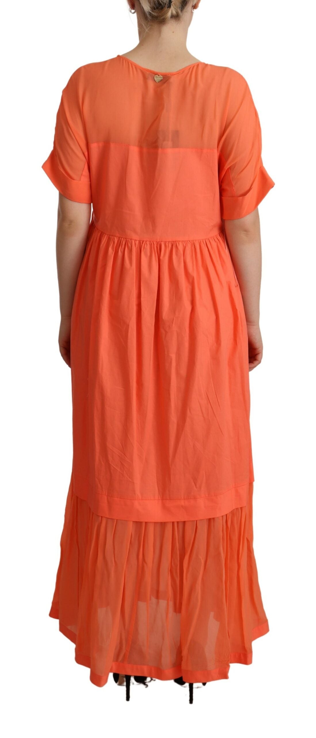 Twinset Elegant coral maxi dress with short sleeves