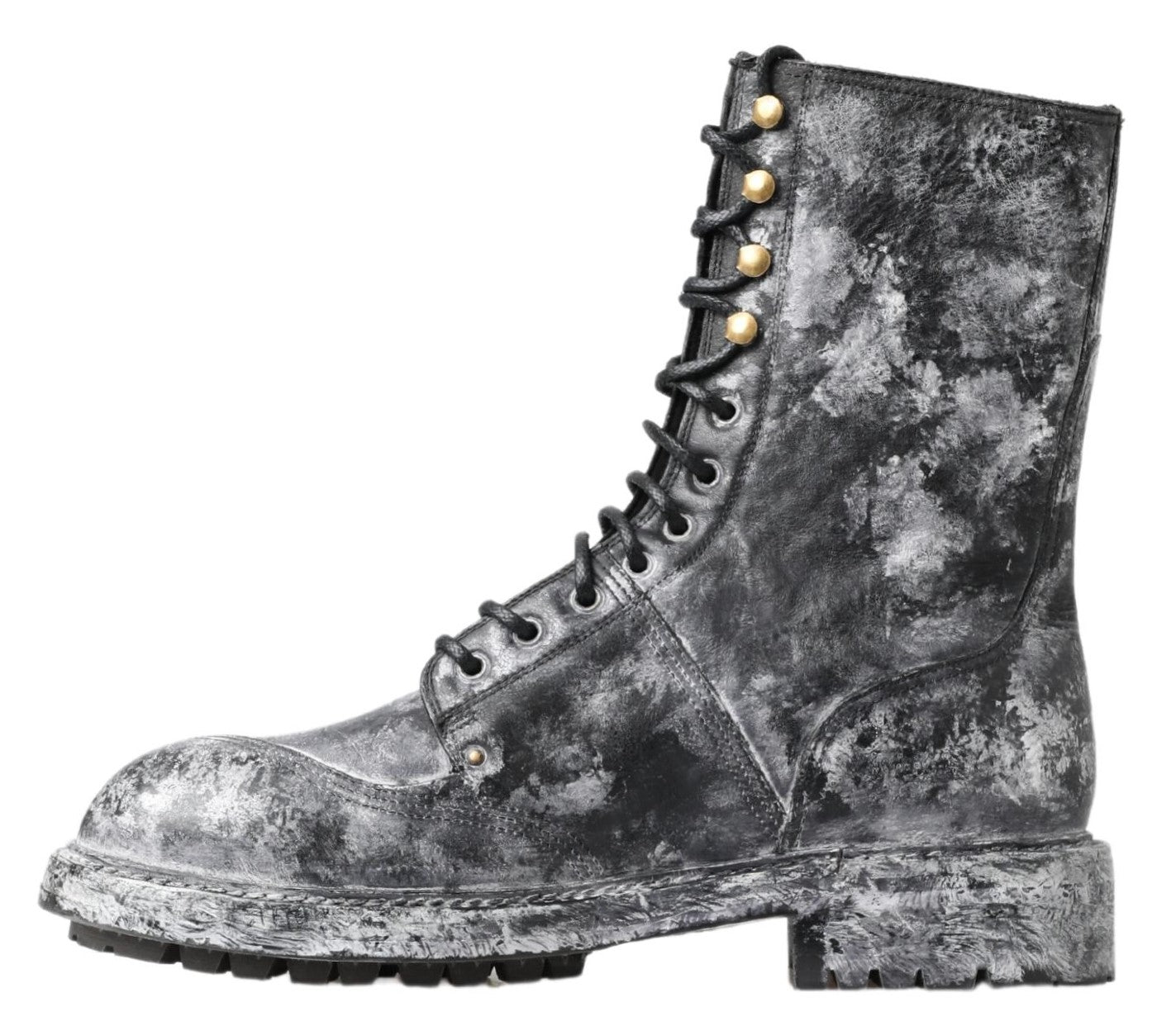 Dolce &amp; Gabbana Chic black lace-up boots with grey and white coloring