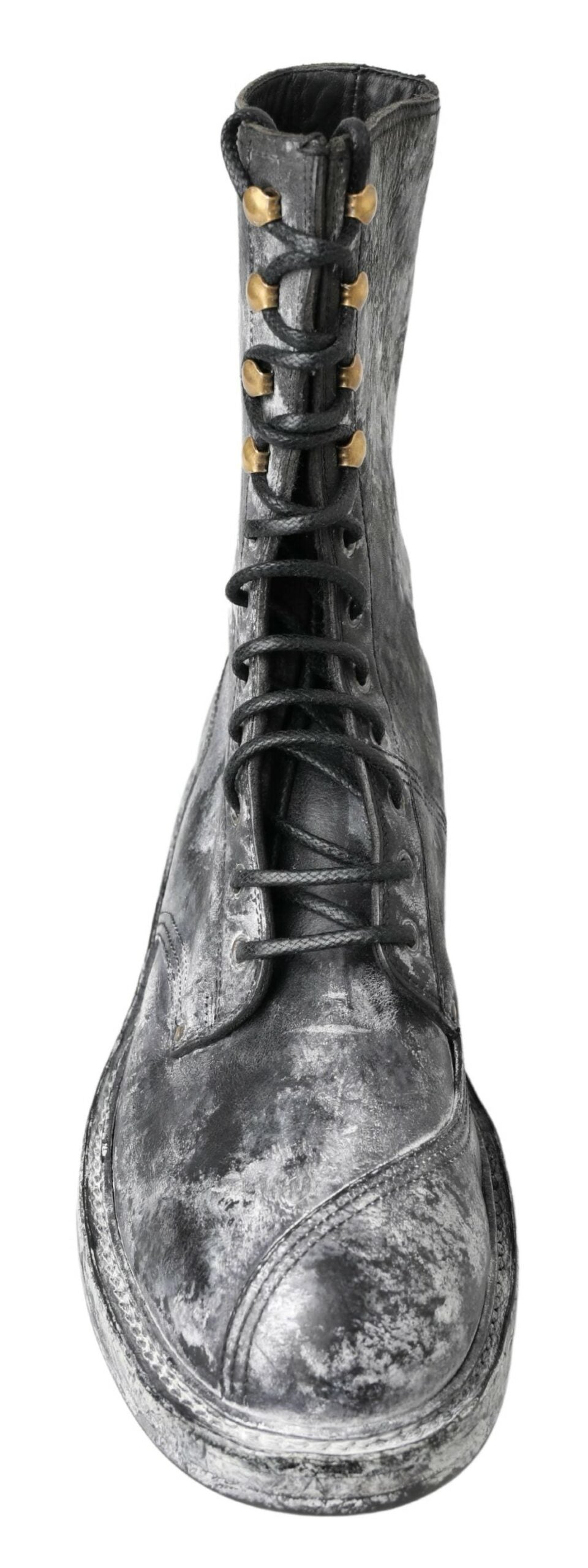 Dolce &amp; Gabbana Chic black lace-up boots with grey and white coloring