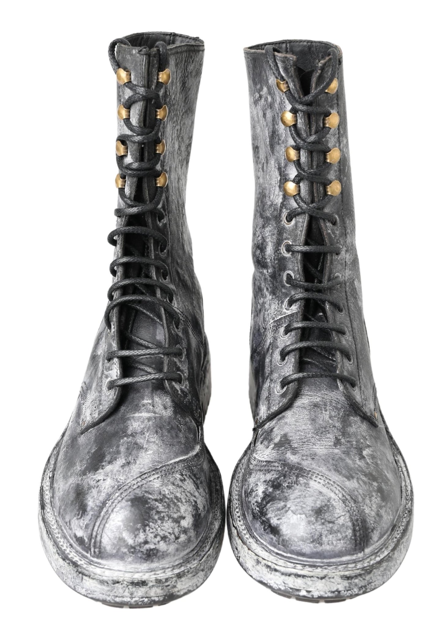 Dolce &amp; Gabbana Chic black lace-up boots with grey and white coloring