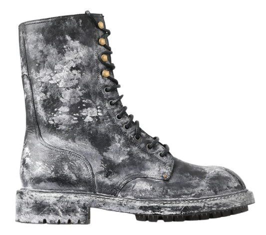 Dolce &amp; Gabbana Chic black lace-up boots with grey and white coloring