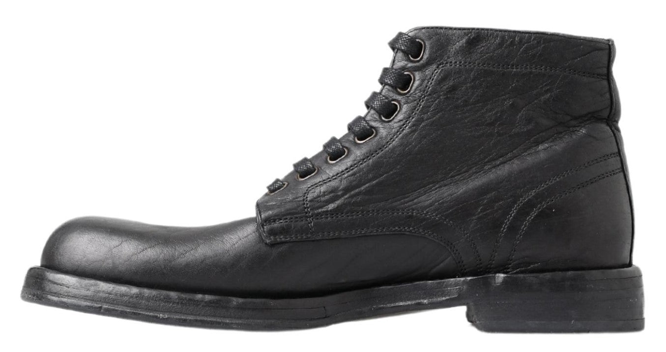 Dolce &amp; Gabbana Equisite Black Leather Lace-Up Boots