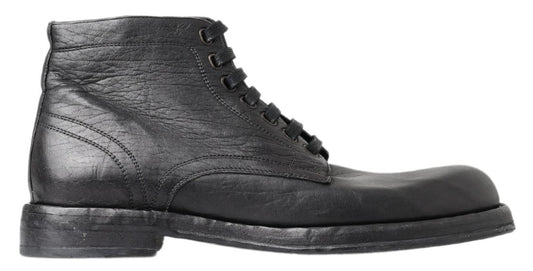 Dolce &amp; Gabbana Equisite Black Leather Lace-Up Boots