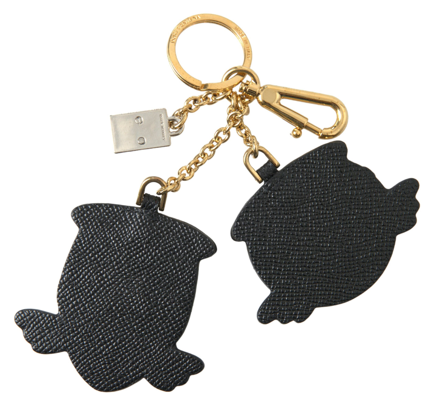 Dolce &amp; Gabbana Chic blue leather keychain with gold accents