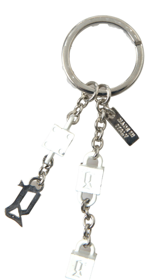 Dolce &amp; Gabbana Silver Brass Logo Charm Keychain