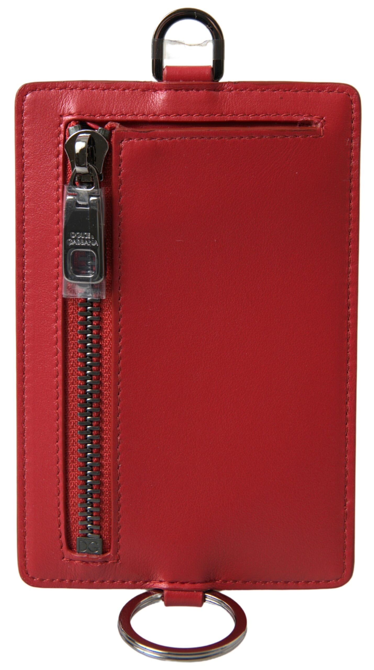 Dolce & Gabbana Elegantes rotes Leder-Lanyard-Kartenetui