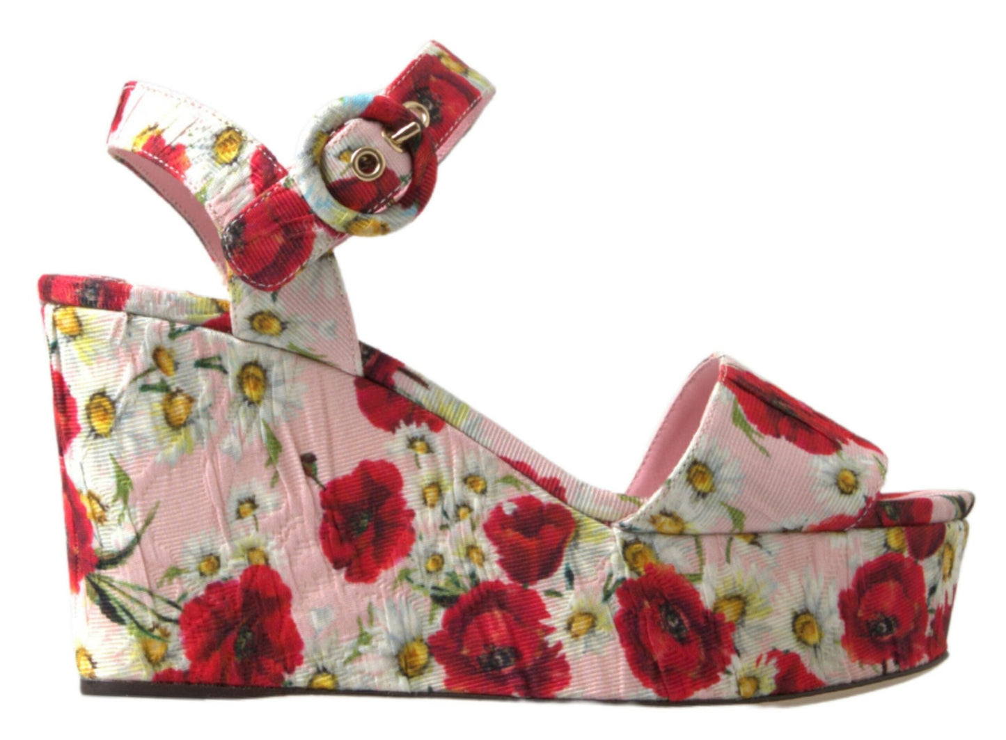 Dolce &amp; Gabbana Floral Wedge Sandals with Ankle Strap