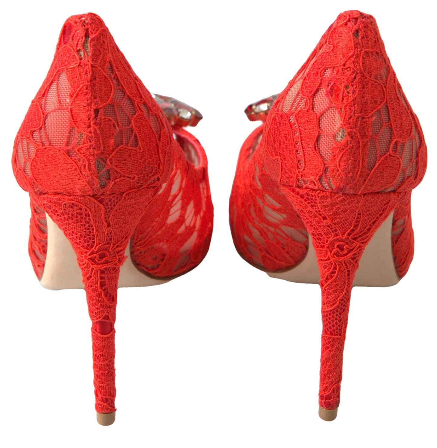 Dolce &amp; Gabbana Chic red lace heels with crystal embellishment