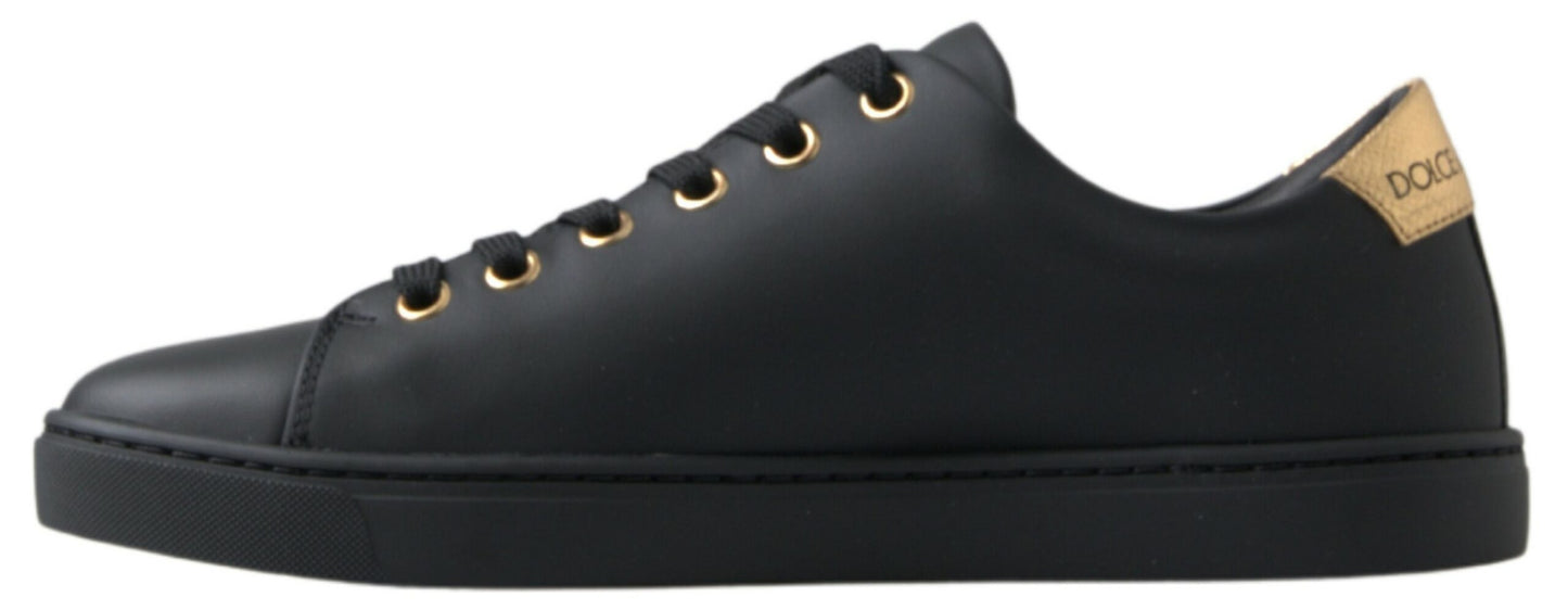 Dolce &amp; Gabbana Black-Gold Leather Classic Sneakers