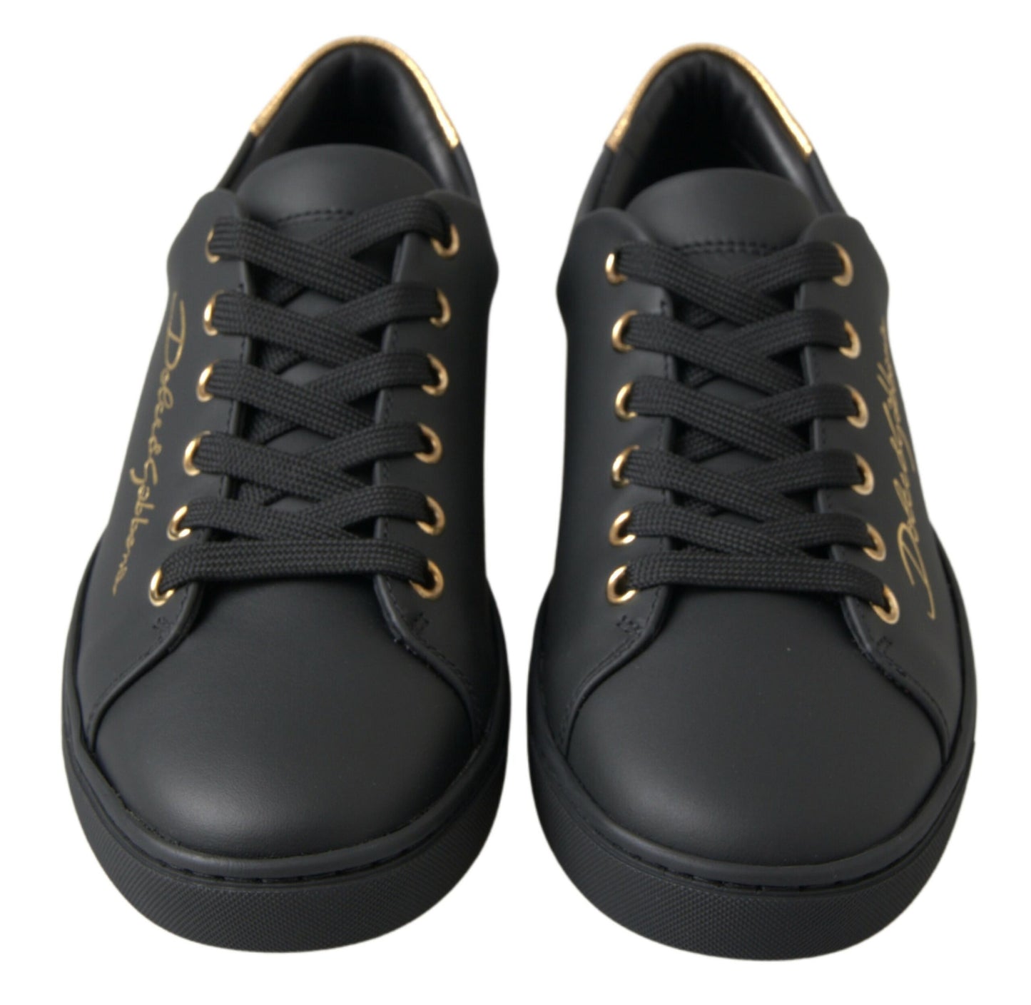 Dolce &amp; Gabbana Black-Gold Leather Classic Sneakers