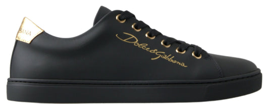 Dolce &amp; Gabbana Black-Gold Leather Classic Sneakers