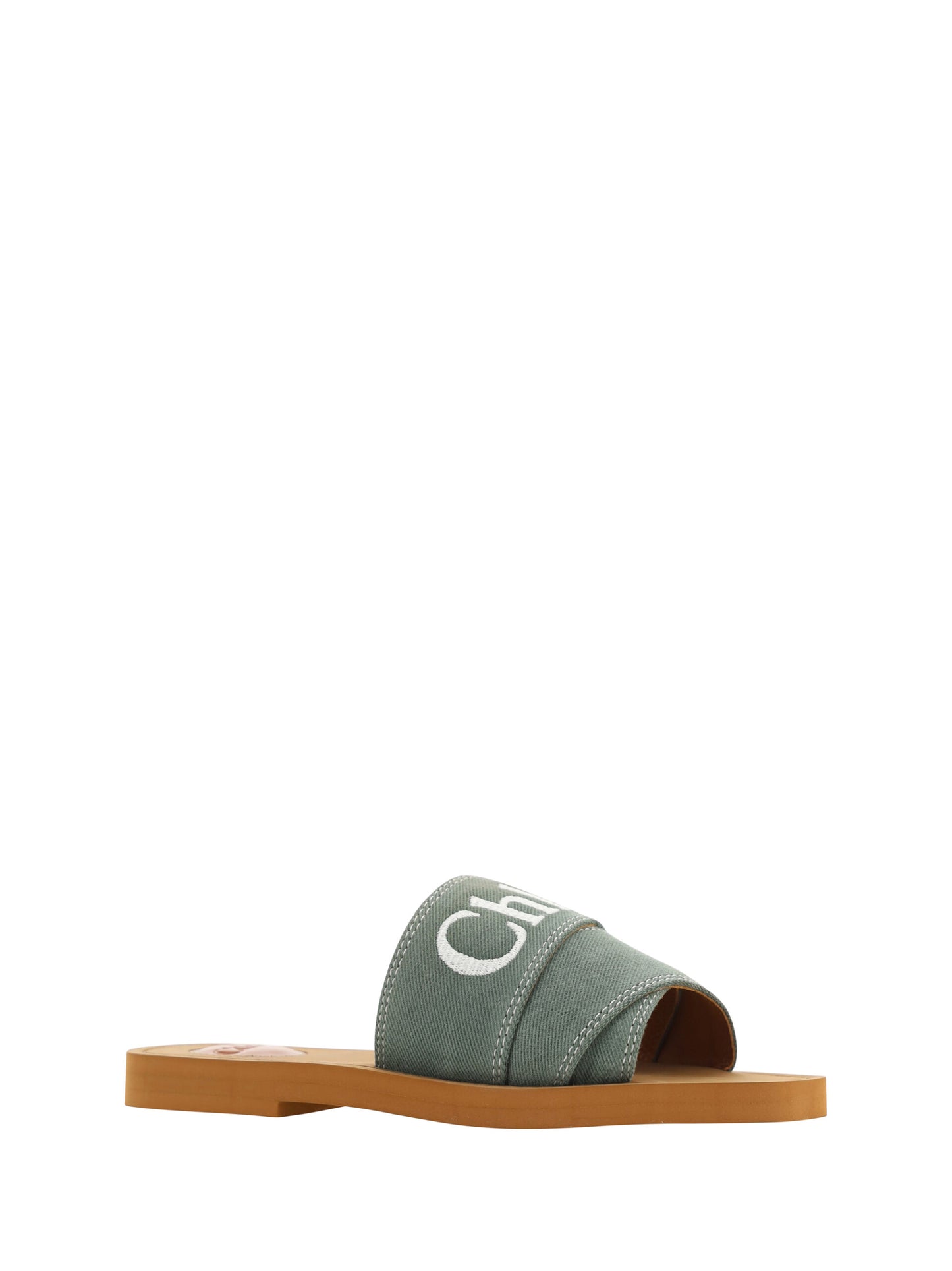 Chloé Elegant slides in forest green cotton