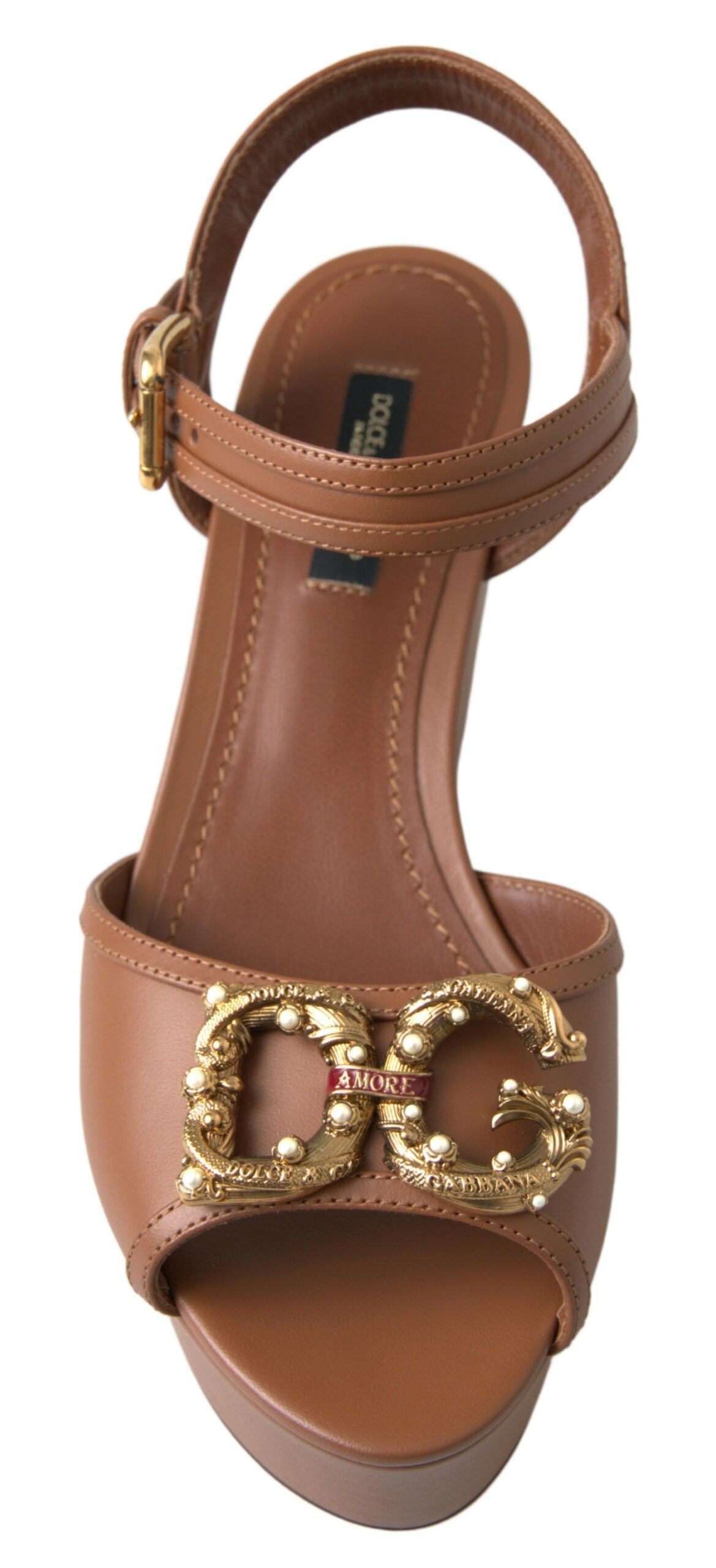 Dolce &amp; Gabbana Chic Brown Leather Ankle Strap Wedges