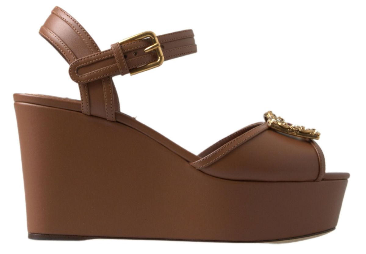 Dolce &amp; Gabbana Chic Brown Leather Ankle Strap Wedges