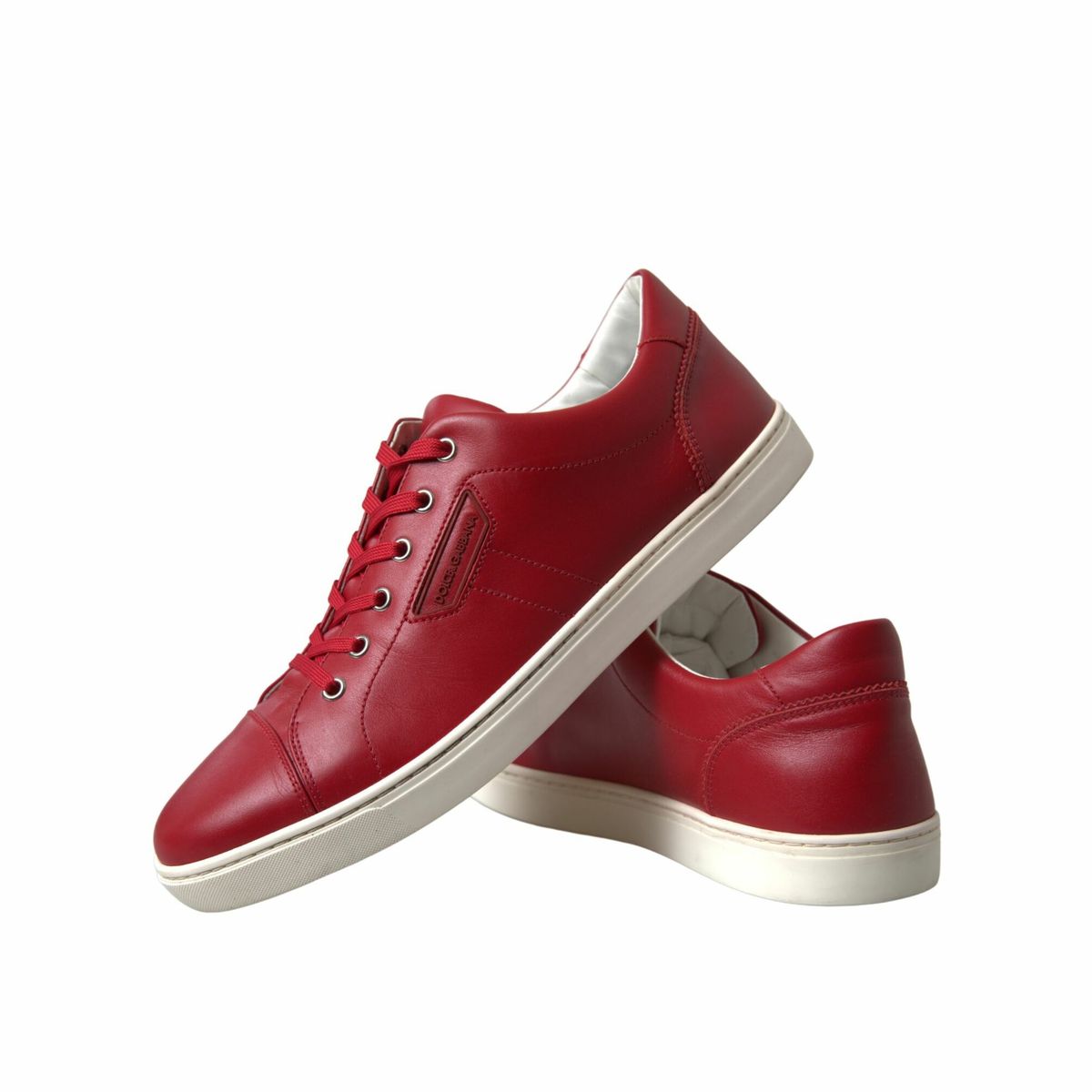 Dolce & Gabbana Elegante rote Leder-Low-Top-Sneakers