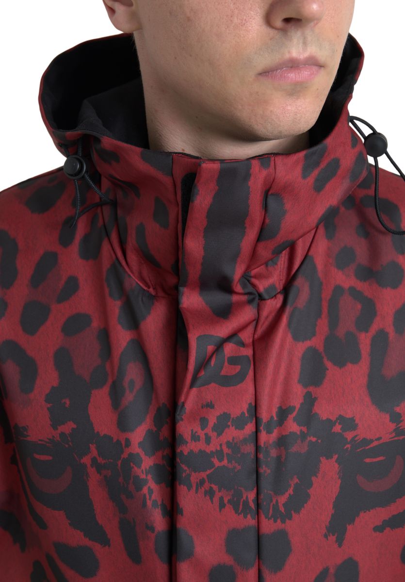 Dolce &amp; Gabbana Bright red leopard print hooded jacket