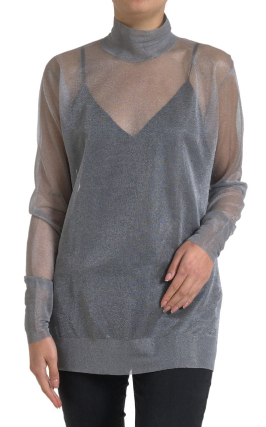 Dolce &amp; Gabbana Elegant grey long-sleeved mesh top