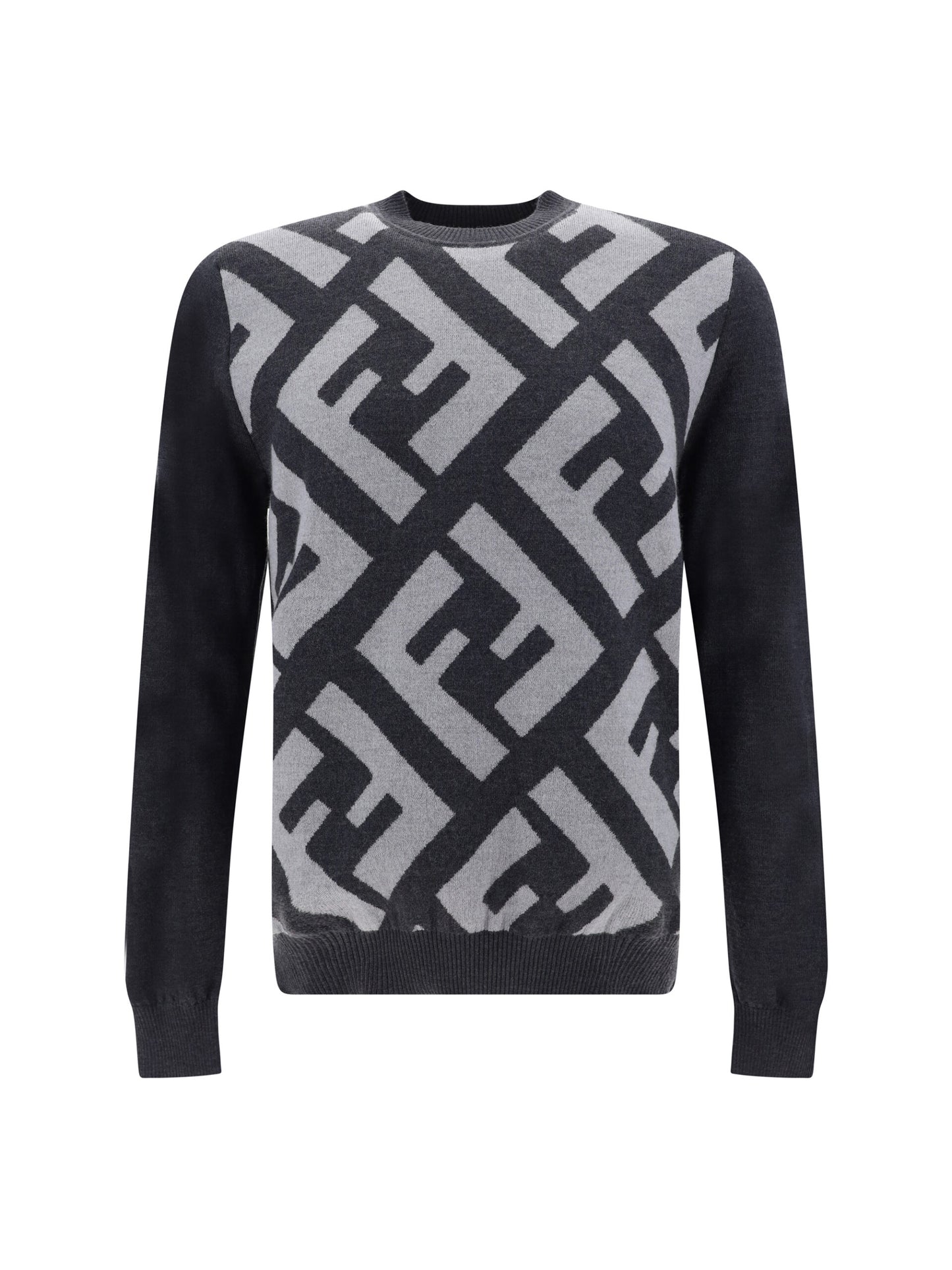 Fendi Chic grey wool sweater with iconic logo