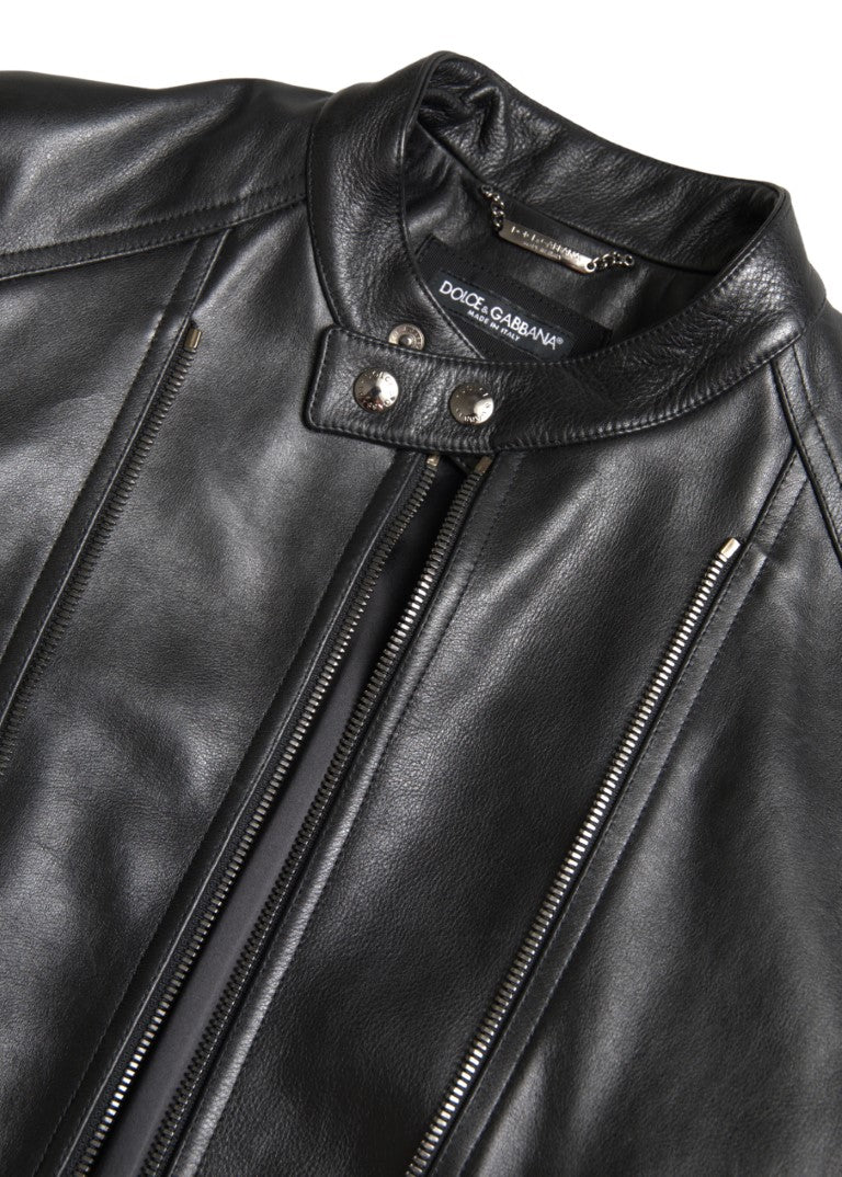 Dolce &amp; Gabbana Simple Black Leather Biker Jacket