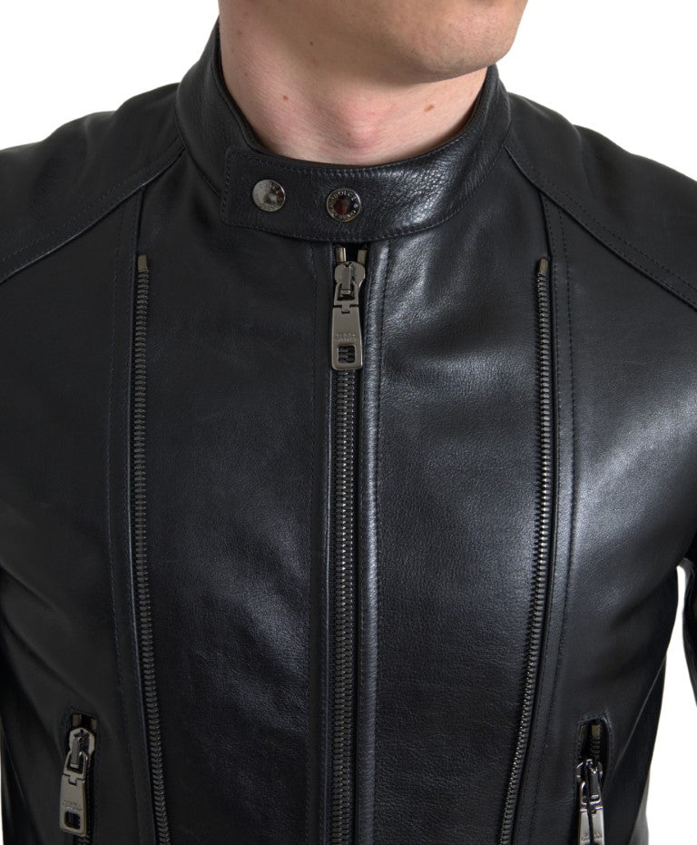 Dolce &amp; Gabbana Simple Black Leather Biker Jacket