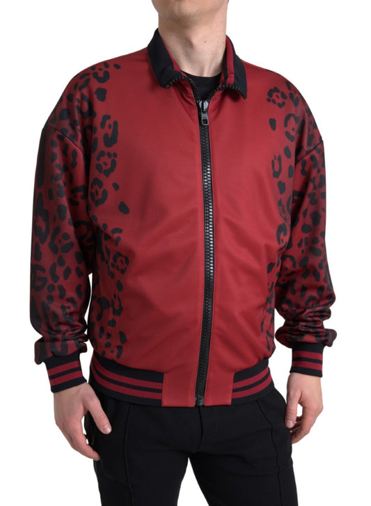 Dolce & Gabbana Rote Bomberjacke mit Leopardenmuster