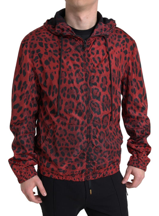 Dolce & Gabbana Rote Leoparden-Bomberjacke mit Kapuze