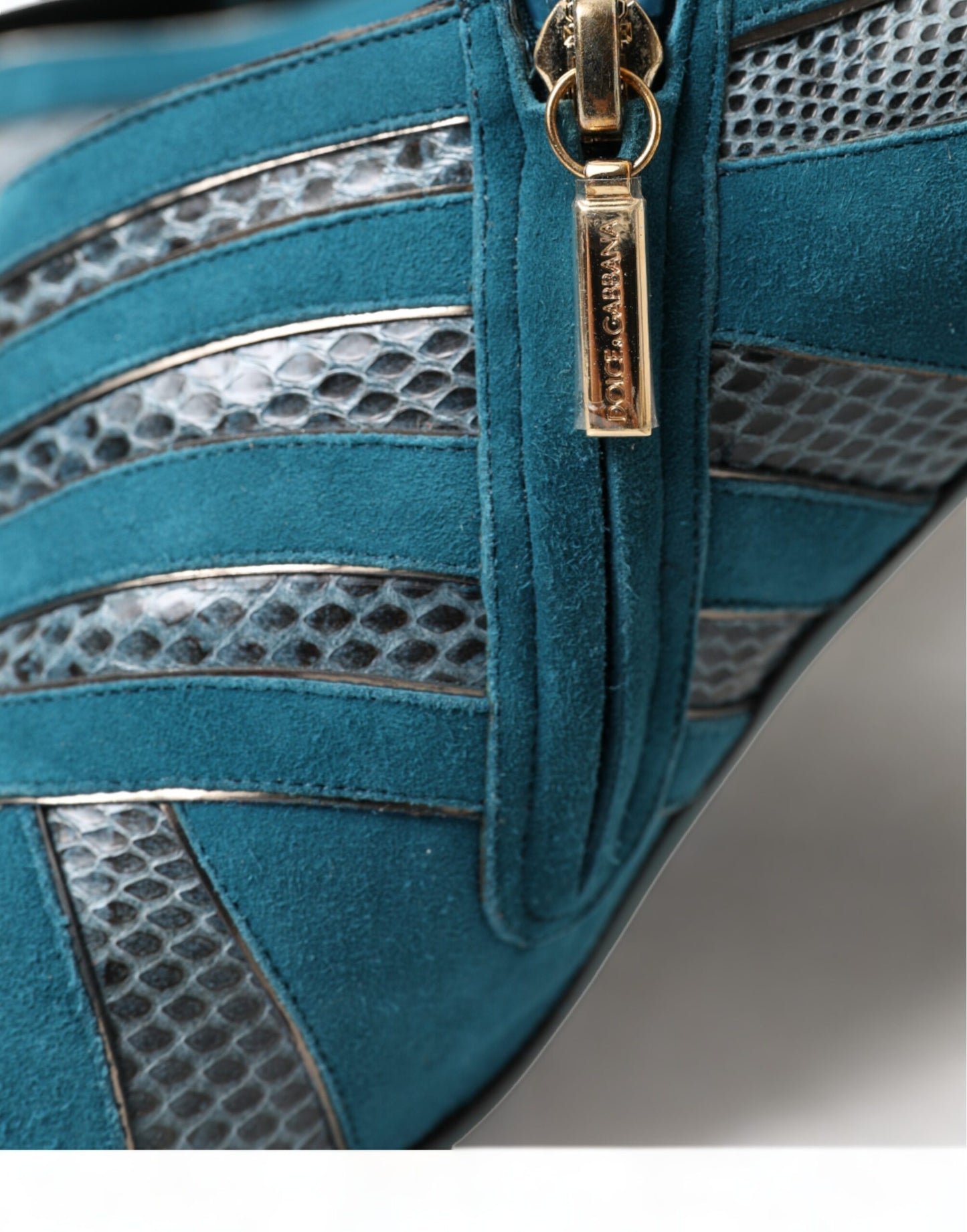 Dolce &amp; Gabbana Teal Suede Peep Toe Heels Pumps