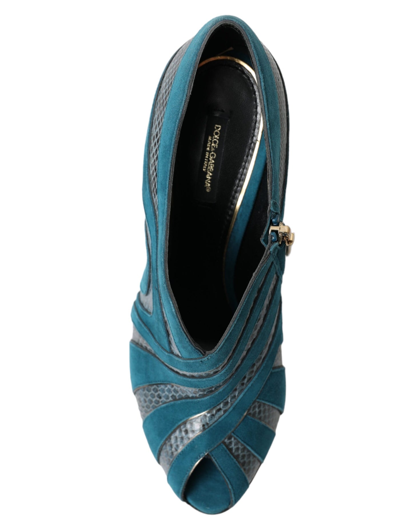 Dolce &amp; Gabbana Teal Suede Peep Toe Heels Pumps