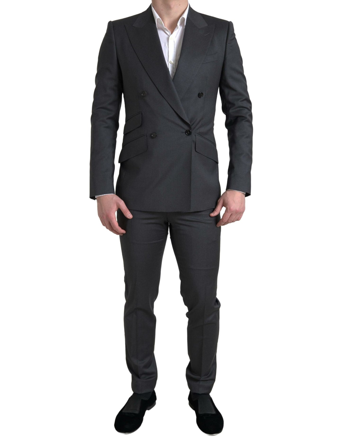 Dolce & Gabbana Schlichter grauer Slim Fit Anzug mit zwei Brüsten