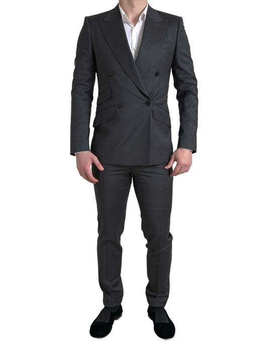 Dolce &amp; Gabbana Simple Gray Slim Fit Suit with Two Breasts