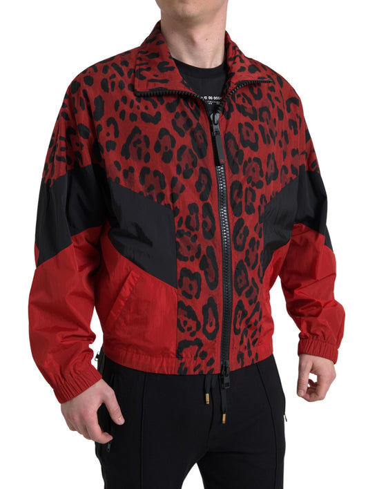 Dolce & Gabbana Rote Leoparden Pulloverjacke mit Reißverschluss