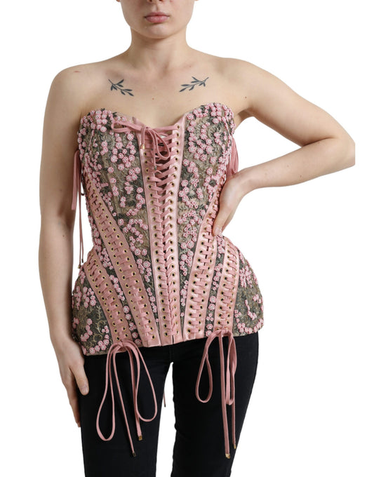 Dolce &amp; Gabbana Silk Nylon Bustier Corset Top in Pink