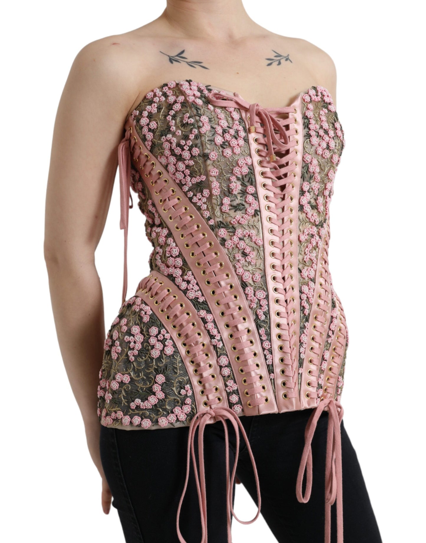 Dolce &amp; Gabbana Silk Nylon Bustier Corset Top in Pink