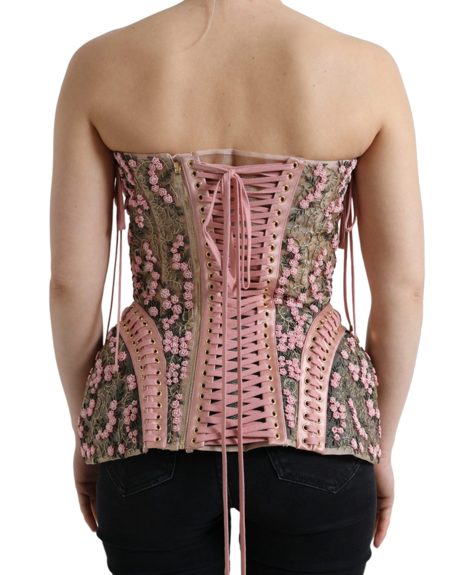 Dolce &amp; Gabbana Silk Nylon Bustier Corset Top in Pink