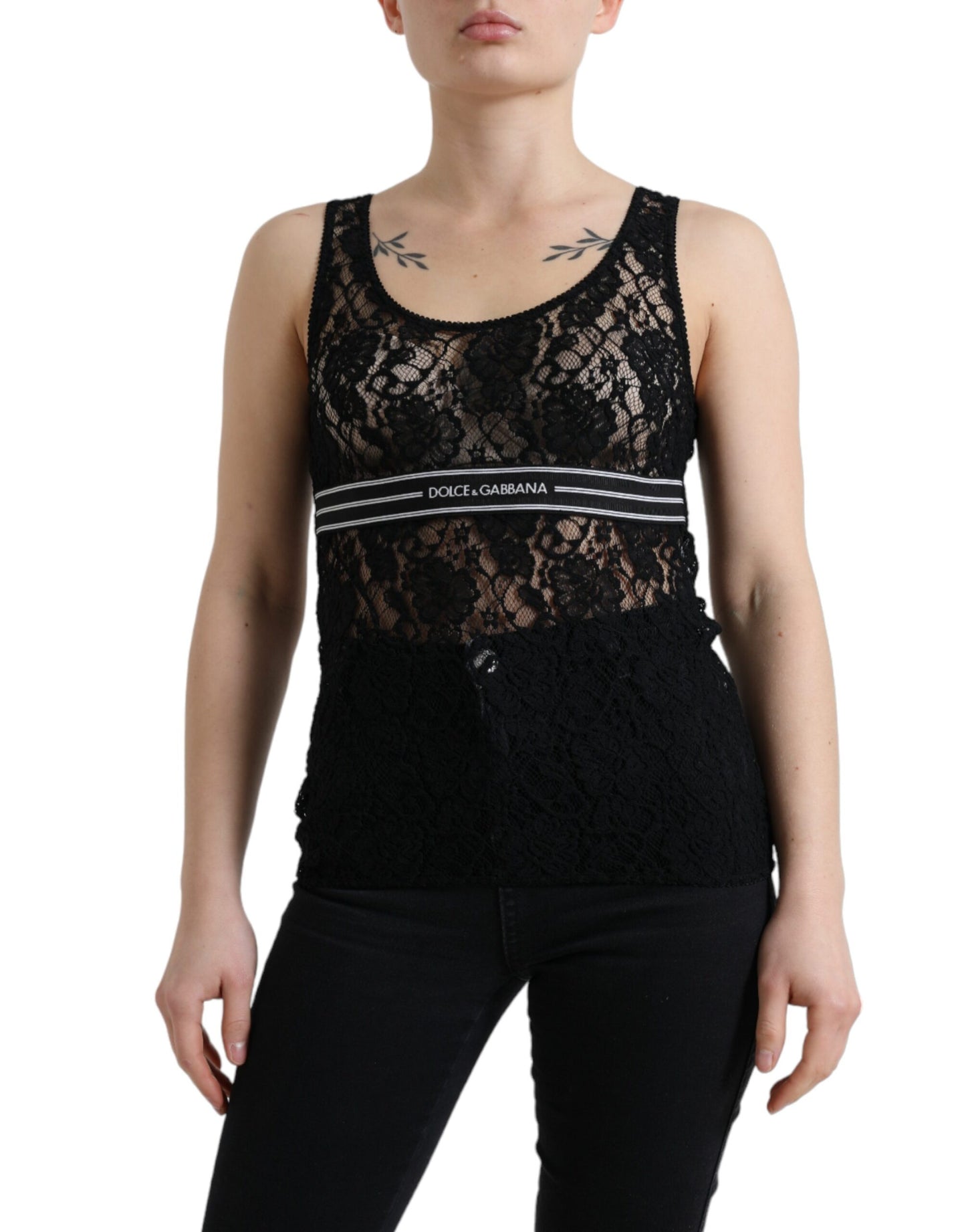 Dolce &amp; Gabbana Elegant lace tank top with logo stripes