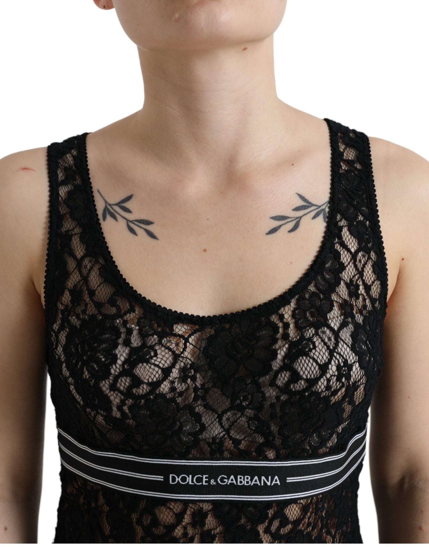 Dolce &amp; Gabbana Elegant lace tank top with logo stripes