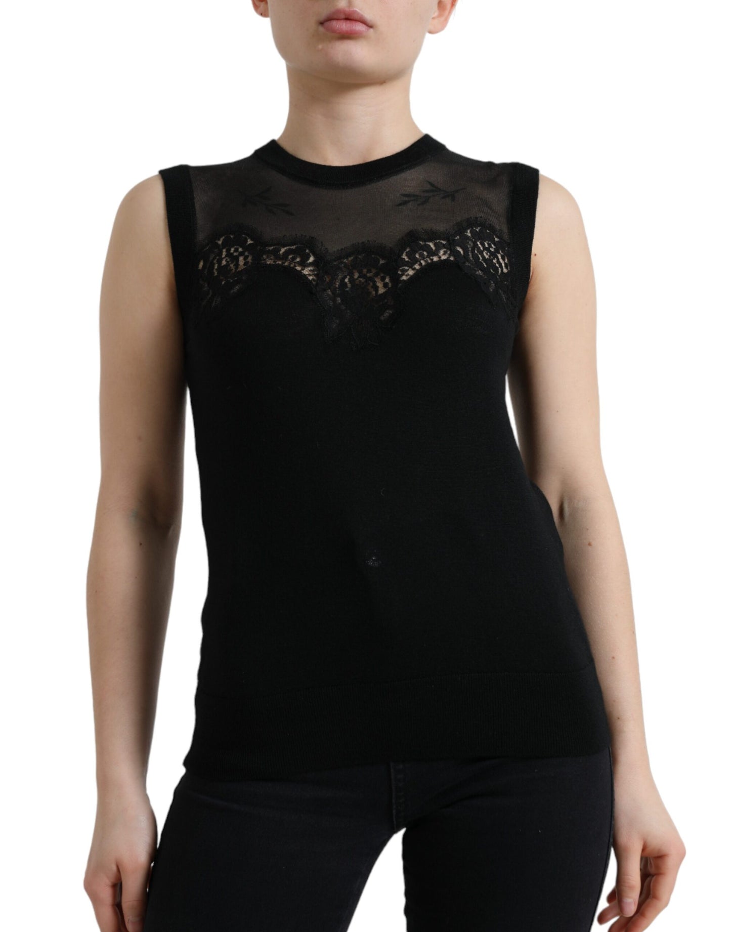 Dolce &amp; Gabbana Elegant sleeveless tank top with lace trim