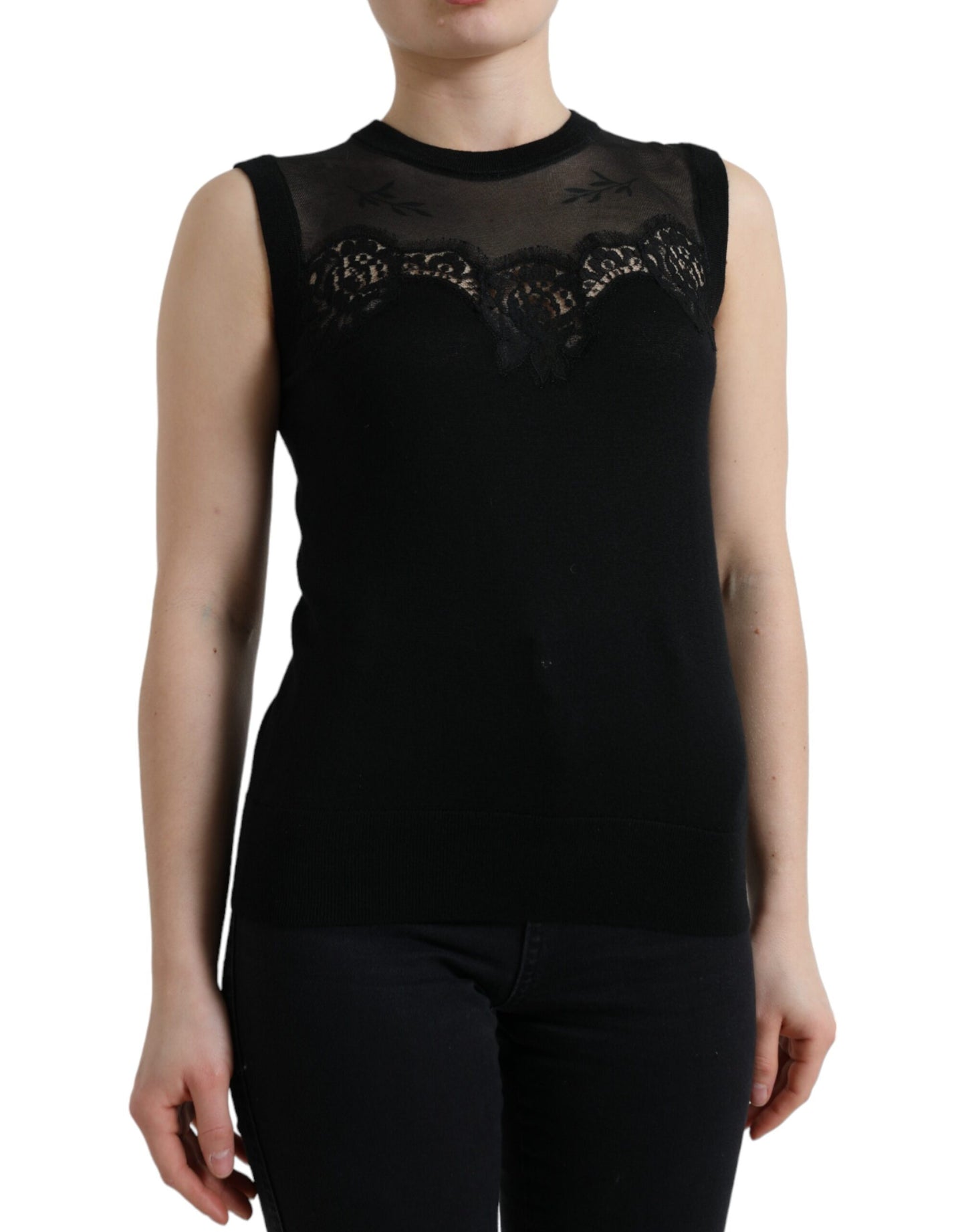 Dolce &amp; Gabbana Elegant sleeveless tank top with lace trim