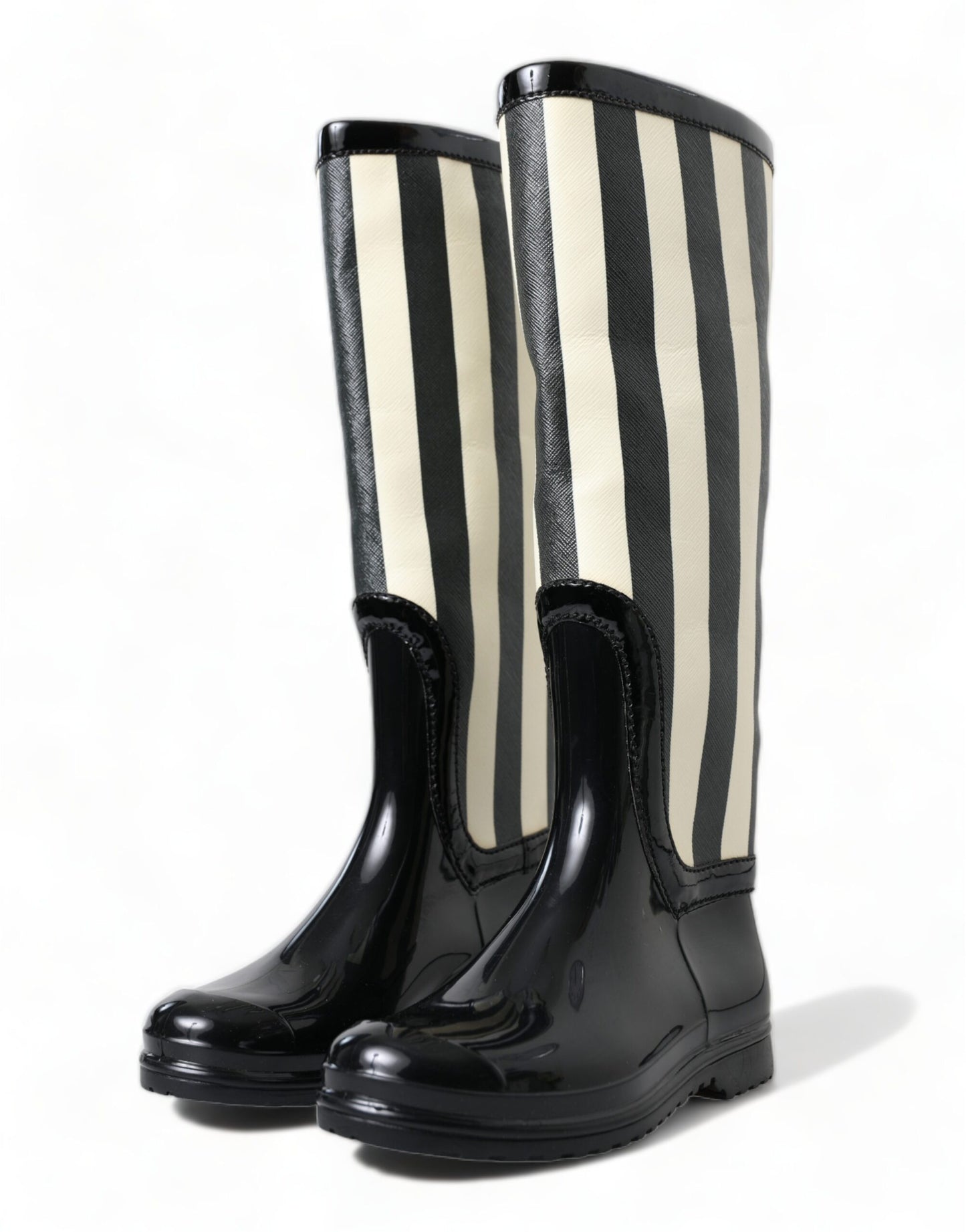 Dolce &amp; Gabbana black and white striped knee-high boots