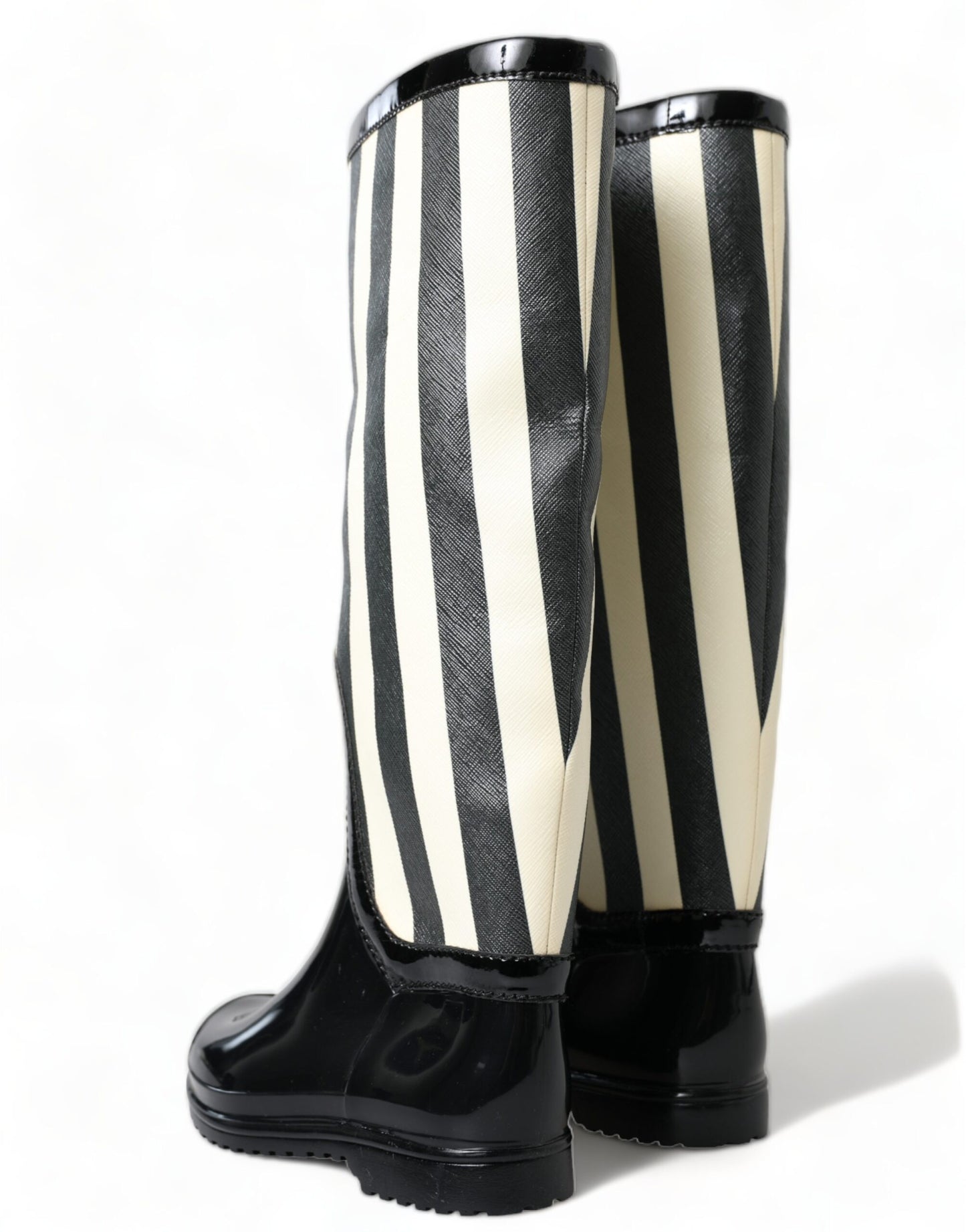 Dolce &amp; Gabbana black and white striped knee-high boots