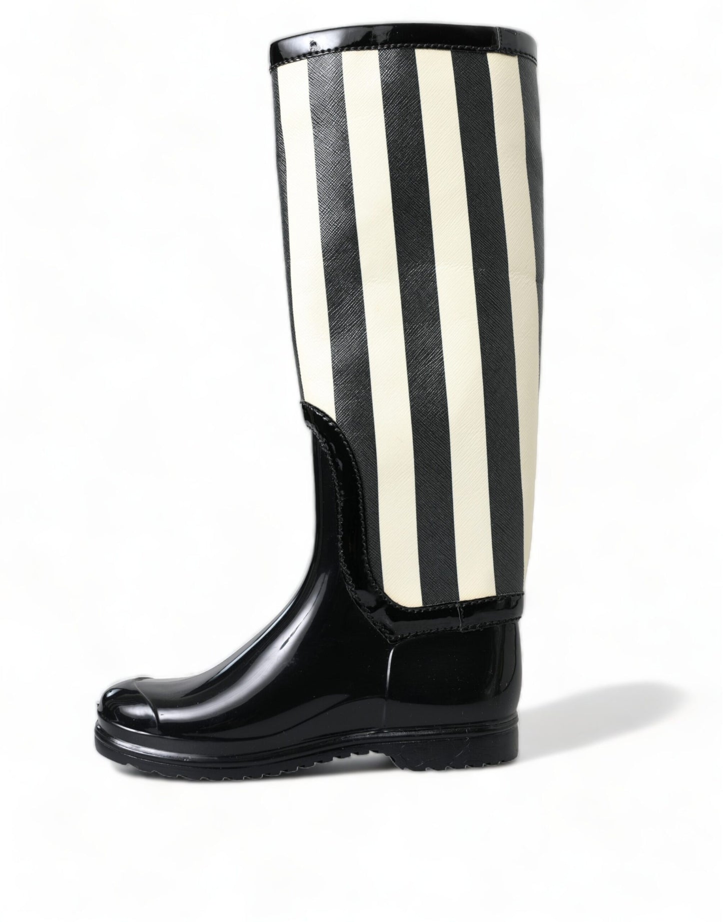 Dolce &amp; Gabbana black and white striped knee-high boots