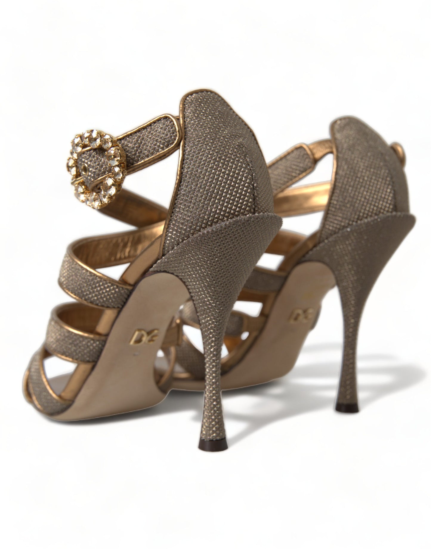 Dolce &amp; Gabbana Bronze Crystal Stiletto Heels Sandals