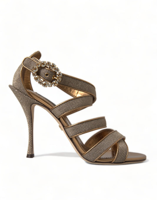 Dolce &amp; Gabbana Bronze Crystal Stiletto Heels Sandals