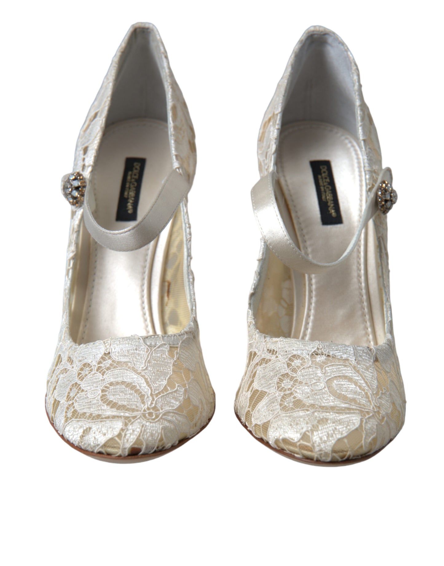 Dolce &amp; Gabbana Chic block heel sandals made of lace in cream-white