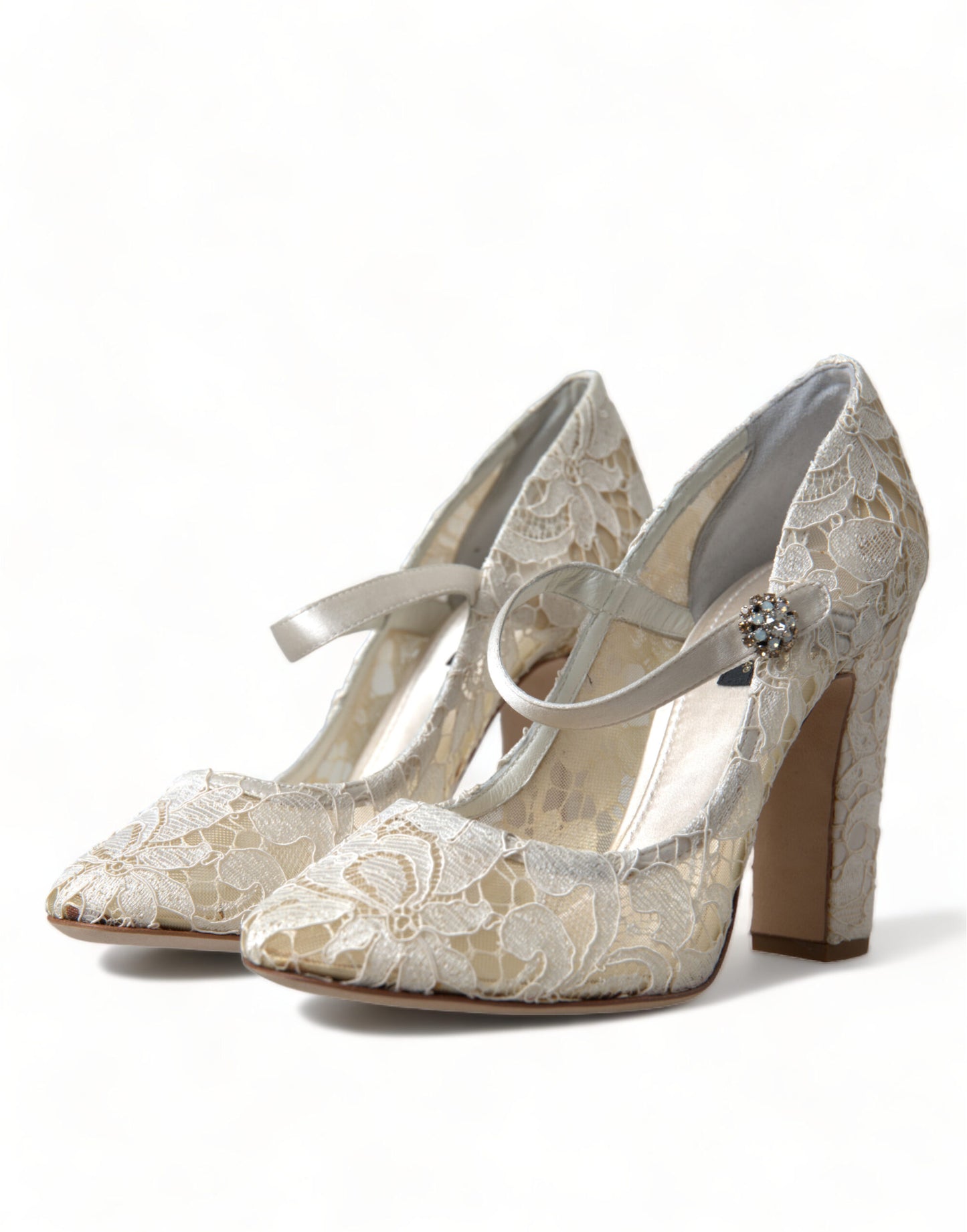 Dolce &amp; Gabbana Chic block heel sandals made of lace in cream-white