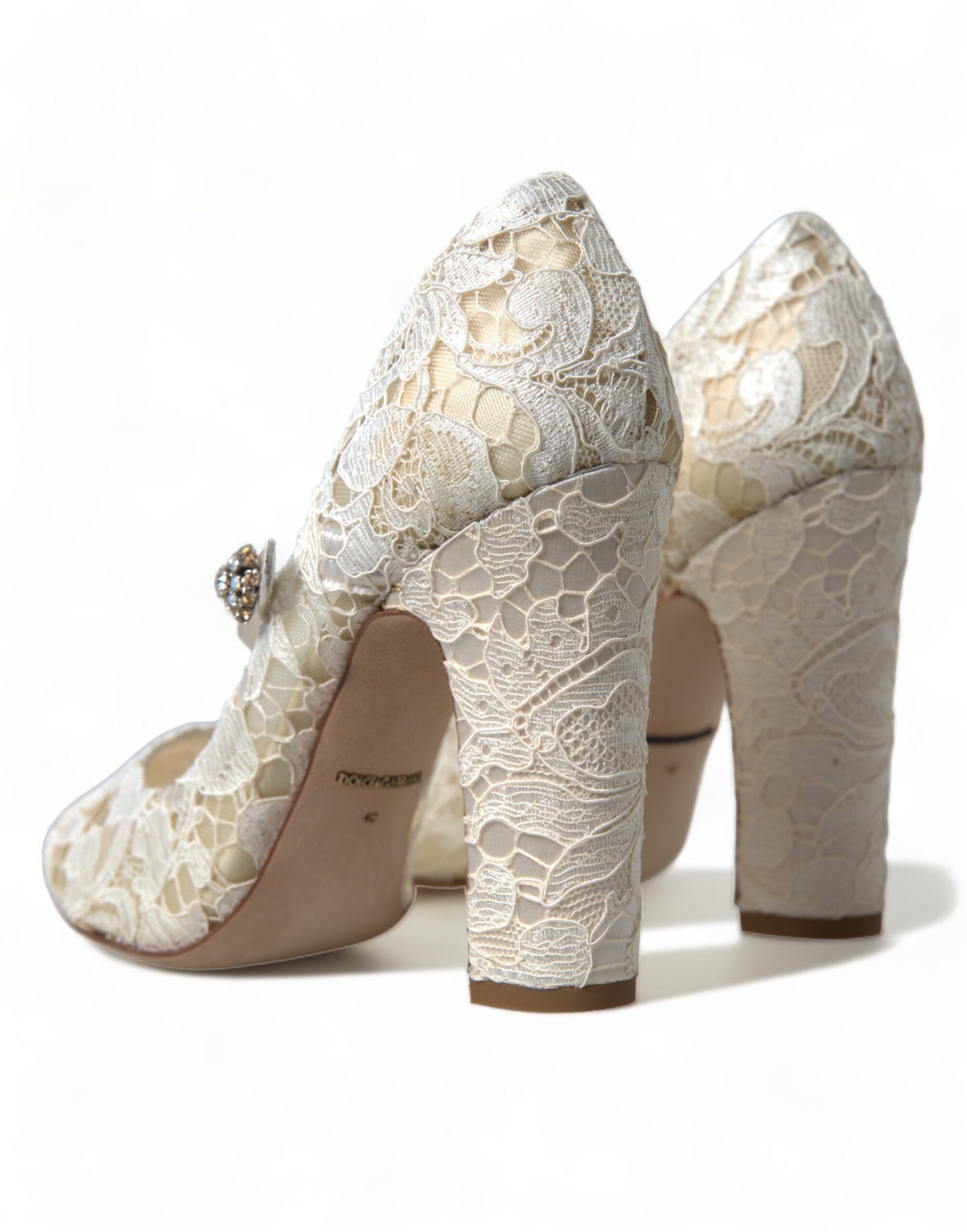 Dolce &amp; Gabbana Chic block heel sandals made of lace in cream-white